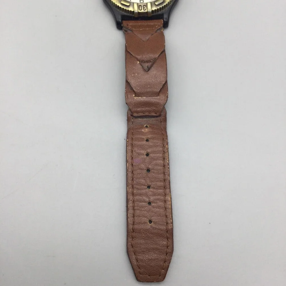 Wrangler Mens Watch 39mm White Dial Brown Leather Band Date New Battery
